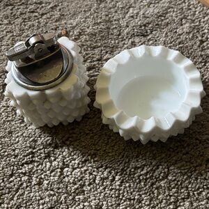 Vintage Fenton White Hobnail  and matching ashtray